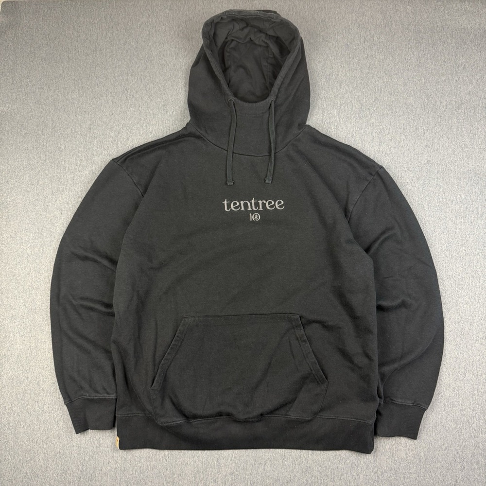 Ten Tree Hoodie Mens XL Black Funnel Neck Pullover Sweatshirt Organic Cotton